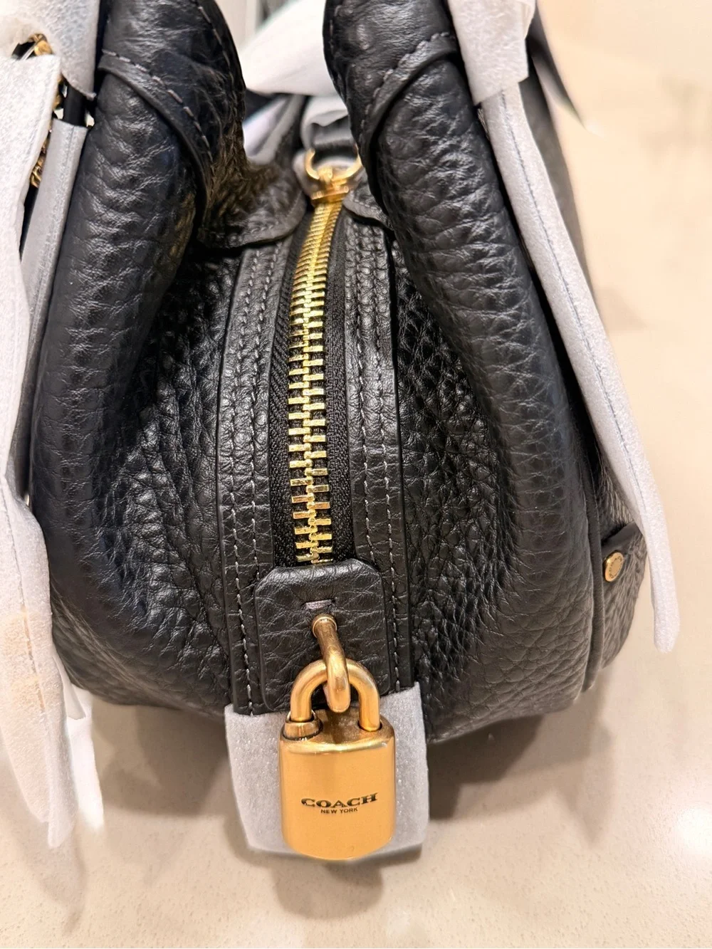 Coach Drifter Shoulder Bag 31 in Black Textured Pebbled Leather NWT